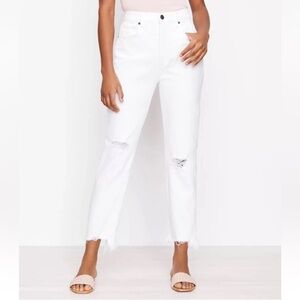 LOFT Women’s White High Waist Denim Crop Frayed Skinny Jeans | Size 8